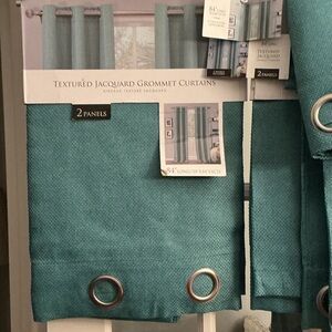 Textured Jacquard Grommet Curtain Panels - Teal (2 per pack)